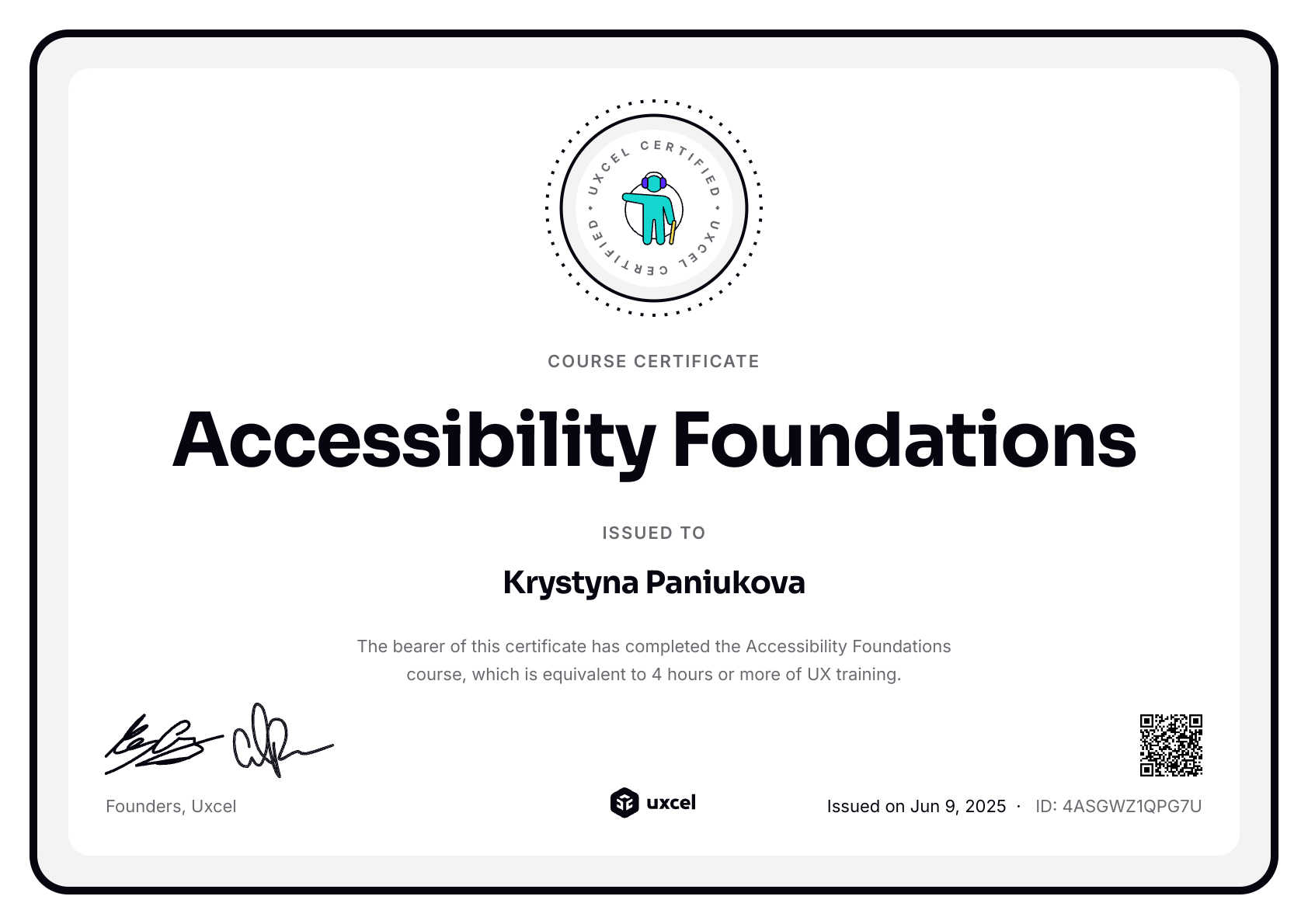 Krystyna Paniukova's certificate